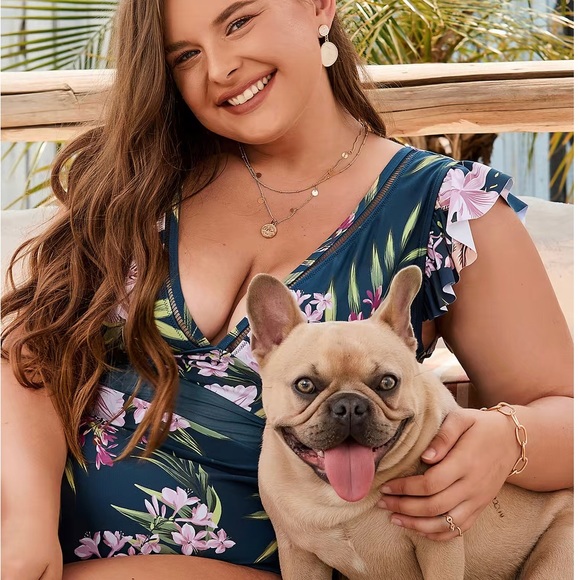 NWT Cupshe Teal floral flutter sleeve one piece, 8-10 - Picture 3 of 3